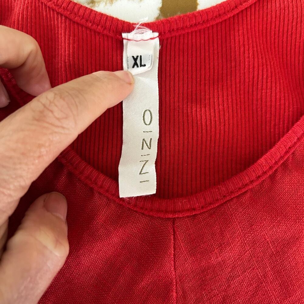 Inizio Magic Linen Dress XL Red Bubble Hem Lagenlook Sleeveless Italy Pockets - Picture 9 of 10